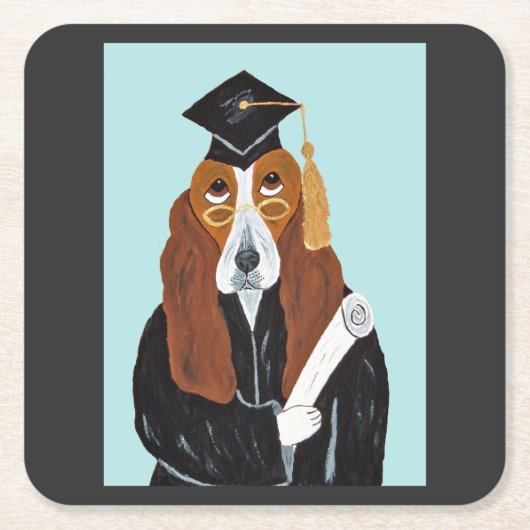 Basset Hound Absolvent Rechteckiger Pappuntersetzer (Vorderseite)