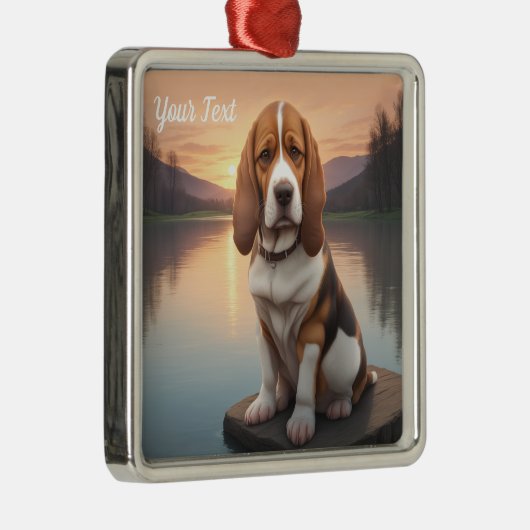 Basset Hound am See Ornament Aus Metall (Rechts)