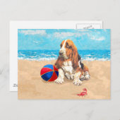 Basset Hound am Strand Postkarte (Vorne/Hinten)