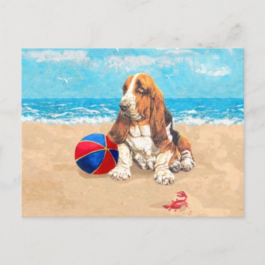 Basset Hound am Strand Postkarte (Vorderseite)