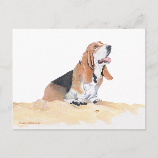 Basset Hound am Strand Postkarte (Vorderseite)