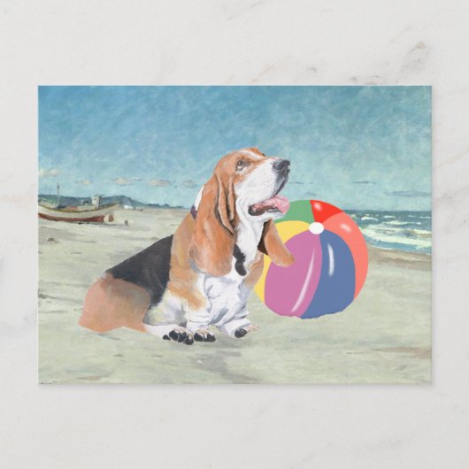 Basset Hound am Strand Postkarte (Vorderseite)