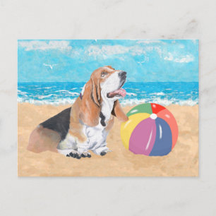 Basset Hound am Strand Postkarte