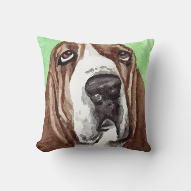 Basset Hound-Aquarell-Kunst Kissen (Vorderseite)