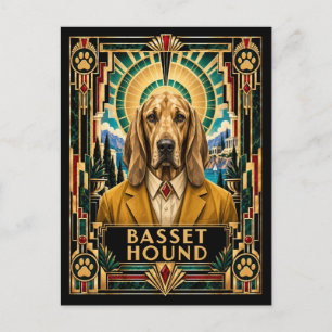 Basset Hound, Art Deco Hund Postkarte