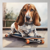 Basset Hound auf Skateboard Poster (Vorne)