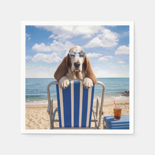 Basset Hound auf Strandstuhl Serviette (Vorderseite)