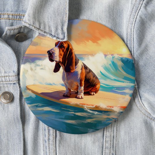 Basset Hound Beach Surfen Malerei Button (Beispiel)