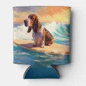 Basset Hound Beach Surfen Malerei Dosenkühler (Vorderseite)