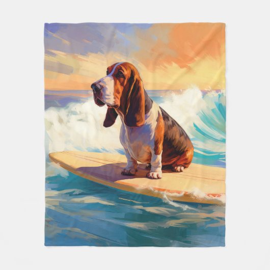 Basset Hound Beach Surfen Malerei Fleecedecke (Vorderseite)