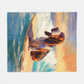 Basset Hound Beach Surfen Malerei Fleecedecke (Vorderseite (Horizontal))