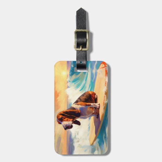 Basset Hound Beach Surfen Malerei Gepäckanhänger (Vorderseite vertikal)