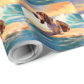 Basset Hound Beach Surfen Malerei Geschenkpapier (Rolleneckpunkt)