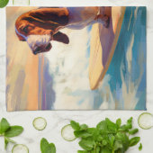 Basset Hound Beach Surfen Malerei Geschirrtuch (Gefaltet)