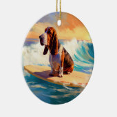 Basset Hound Beach Surfen Malerei Keramik Ornament (Rechts)