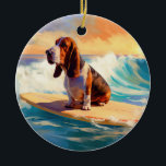 Basset Hound Beach Surfen Malerei Keramik Ornament<br><div class="desc">Tauchen Sie ein in die spielerische Welt des Kaninchen-Abenteuers mit diesem faszinierenden Bild. Ein gepflegter Hund geht zu den Wellen und reitet geschickt auf einem sonnengeküssten Strand. Das lebendige Kunstwerk vereint wunderbar das Wesentliche der Erregung am Strand, während der Hund furchtlos auf den Wellen reitet und den Geist von Spaß...</div>