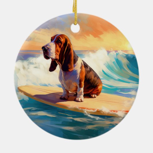 Basset Hound Beach Surfen Malerei Keramik Ornament (Hinten)