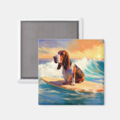 Basset Hound Beach Surfen Malerei Magnet (Vorderseite/Rückseite)