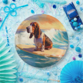 Basset Hound Beach Surfen Malerei Pappteller (Party)