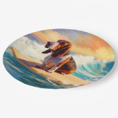 Basset Hound Beach Surfen Malerei Pappteller (Schrägansicht)