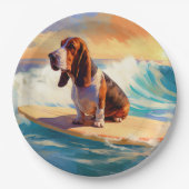 Basset Hound Beach Surfen Malerei Pappteller (Vorderseite)