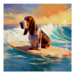 Basset Hound Beach Surfen Malerei Poster