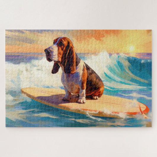 Basset Hound Beach Surfen Malerei Puzzle (Horizontal)