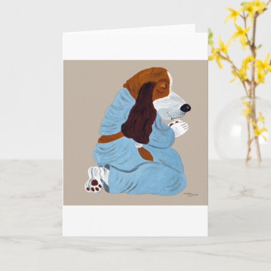 Basset Hound beim Beten Karte (Gelbe Blume)