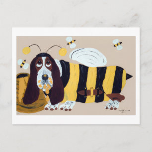 Basset Hound beim Überfall auf einen Bienenstock Postkarte