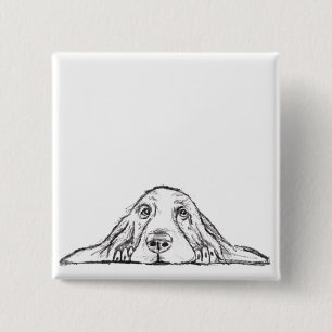 basset hound black white simple puppy dog eyes button
