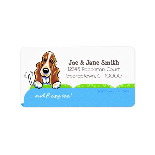 Basset Hound Blue Couch Name Personalisiert Adressaufkleber (Vorne)