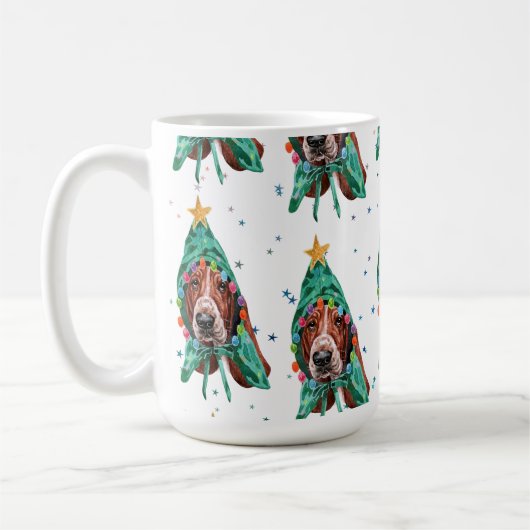 Basset Hound Breed Dog Pattern Sterne Weihnachten Kaffeetasse (Links)