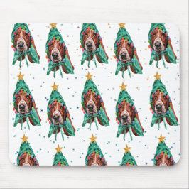 Basset Hound Breed Dog Pattern Sterne Weihnachten Mousepad