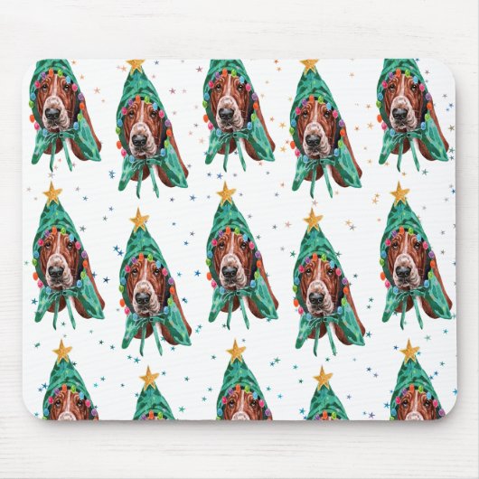 Basset Hound Breed Dog Pattern Sterne Weihnachten Mousepad (Vorne)