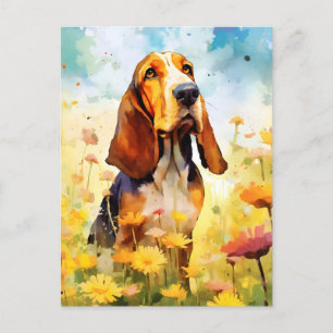 Basset Hound bunte Aquarell-Kunst Postkarte
