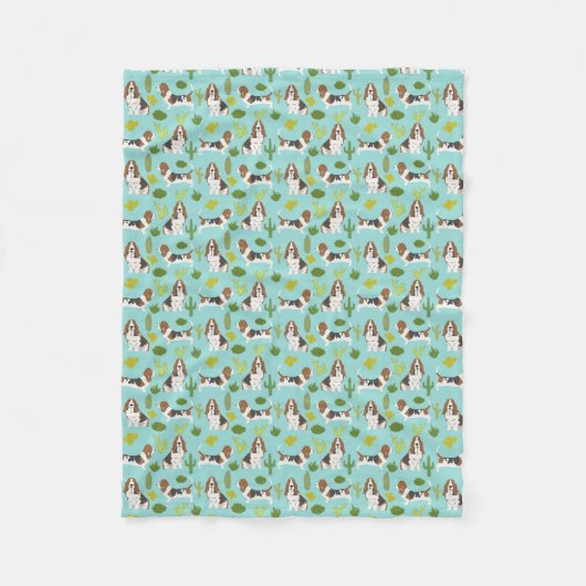 Basset Hound Cactus Blanket - Hunde Geschenke Fleecedecke (Vorderseite)
