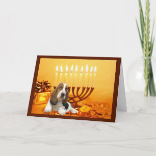 Basset Hound Chanukah Card Menorah Feiertagskarte