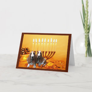 Basset Hound Chanukah Card Menorah Feiertagskarte