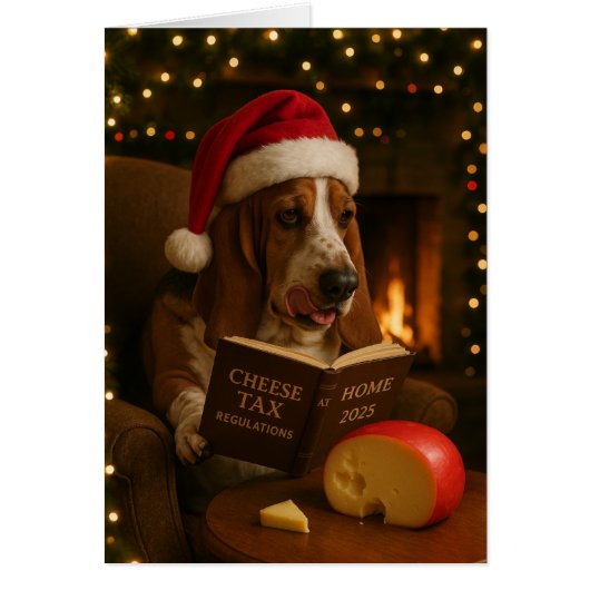 Basset Hound 'Cheese Tax' Christmas card (Vorne)