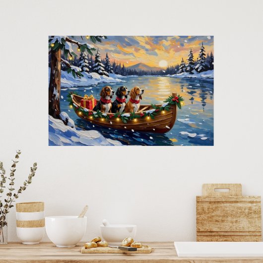 Basset Hound Christmas Boat Holiday Poster (Küche)