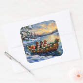 Basset Hound Christmas Boat Holiday Quadratischer Aufkleber (Umschlag)