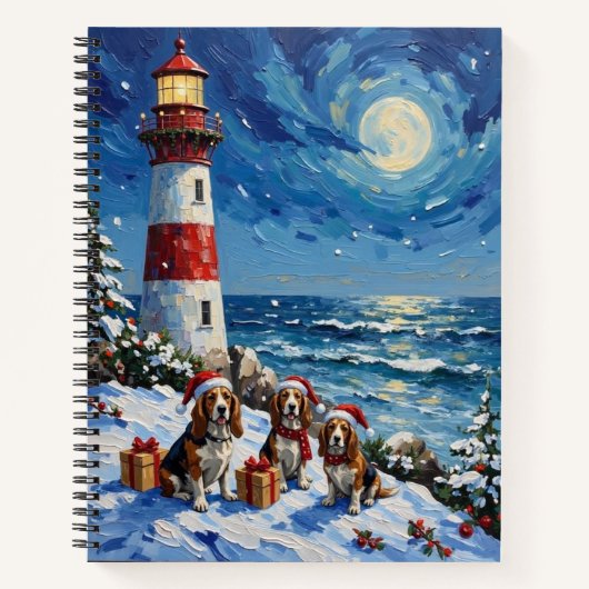 Basset Hound Christmas Lighthouse Holiday Notizblock (Vorderseite)