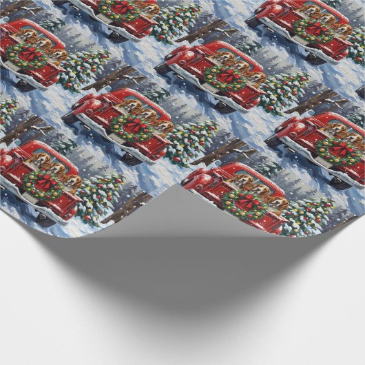 Basset Hound Christmas Red Truck Holiday Geschenkpapier (Ecke)