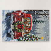 Basset Hound Christmas Red Truck Holiday Puzzle (Horizontal)