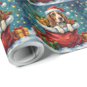 Basset Hound Christmas Santa Bag Adventure Geschenkpapier (Rolleneckpunkt)