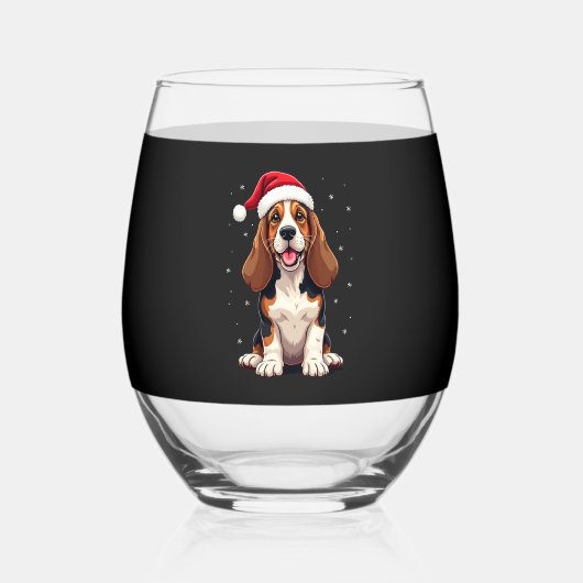 Basset Hound Christmas Tank Top Weinglas Ohne Stiel (Vorderseite)