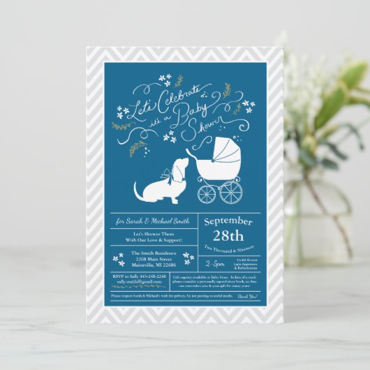 Basset Hound Dog Baby Shower Boy Blue Einladung (Stehend Vorderseite)