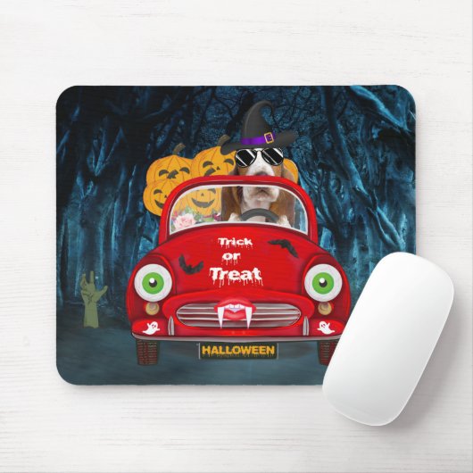 Basset Hound Dog Beängstigendes Halloween Auto Mousepad (Mit Mouse)