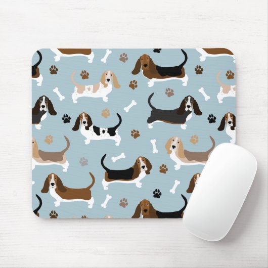 Basset Hound Dog Bones and Paws Mouse Pad Mousepad (Mit Mouse)