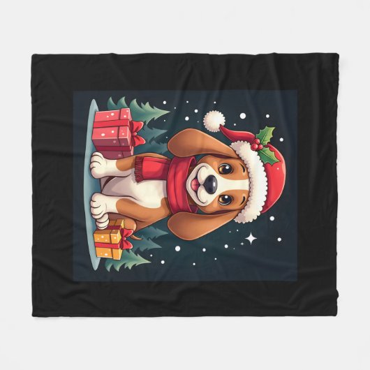 Basset Hound Dog Christmas Outfits Santa Hat Dog X Fleecedecke (Vorderseite (Horizontal))